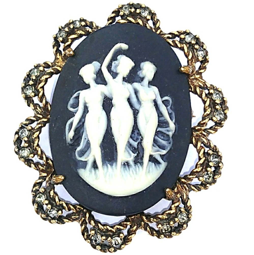 RARE KRAMER Trio of Muses Cameo Brooch Pin VINTAGE